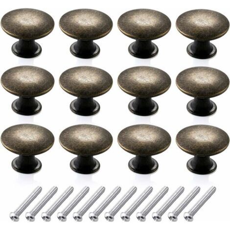 12 pièces Vintage boutons de commode rondes kit de boutons de tiroir, boutons de meubles monotrou pointus rétro Boutons de meubles Bouton en laiton antique pour tiroir de cuisine（30mm，bronze） (1/4)