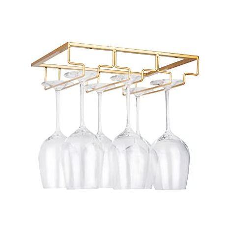 Support de Verre à Vin - Porte-Verres à Pied Suspendu sous Armoire en Métal avec Vis, Support de Rangement pour Verre en Fer Inoxydable avec 3 Rangées pour Cuisine, Bar, Restaurant Doré (1/5)