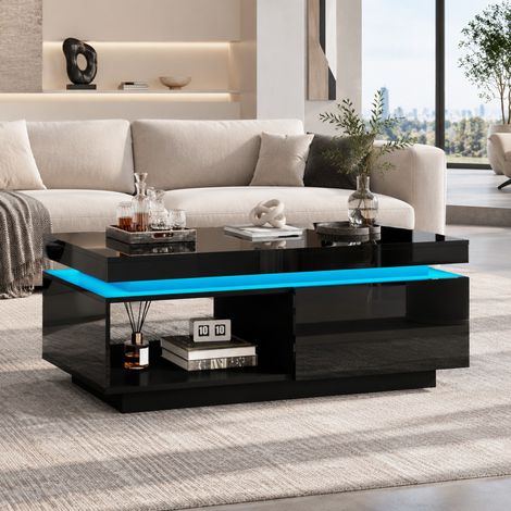 Tavolino moderno 100x50x40 cm in truciolare nero con contenitore FloraGrace (1/5)