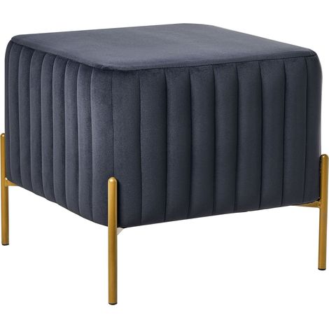 Footstool Black Velvet Upholstery Ottoman Pouffe Gold Metal Legs 47 x 47 cm Square Seat Glamour Living Room UTAH