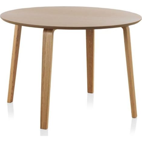 Table à manger ronde - JUANIO - JUANIO - Ø 110 cm - H 75 cm - Plateau MDF chêne naturel mat 2 cm (1/3)
