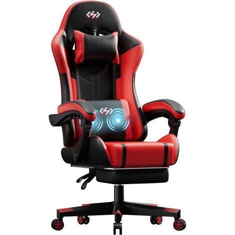 Ecofurnix, ergonomic office chair, lumbar massage cushion, adjustable backrest, lumbar support and footrest, red (1/5)