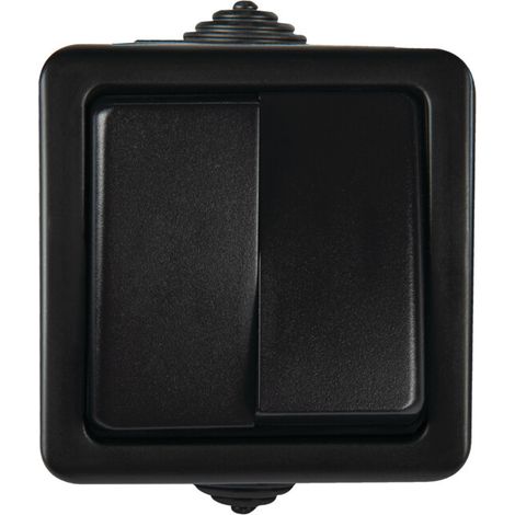 Double interrupteur mural - 2 leviers - IP54 - Noir - 72x72mm - TEKNO (1/2)