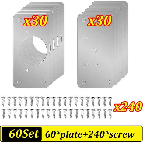 Kit de réparation de charnières de porte d'armoire (60 pièces) : plaque de montage en acier inoxydable, outil de réparation inclus. (1/5)