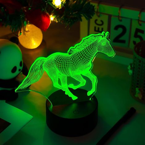 1 Veilleuse Cheval, 3D Lampe Acrylique, 16 Couleurs LED, Interrupteur Tactile, Télécommande, USB (1/5)
