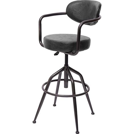 1x sgabello da bar girevole in stile industriale grigio vintage regolabile in altezza con schienale TDB04057