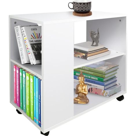 BAKAJI Libreria Bassa Scaffale 5 Ripiani con Ruote in Legno Melaminico Tavolino Laterale Divano Design Moderno per Soggiorno Salotto Casa o Ufficio (Bianco) (1/6)