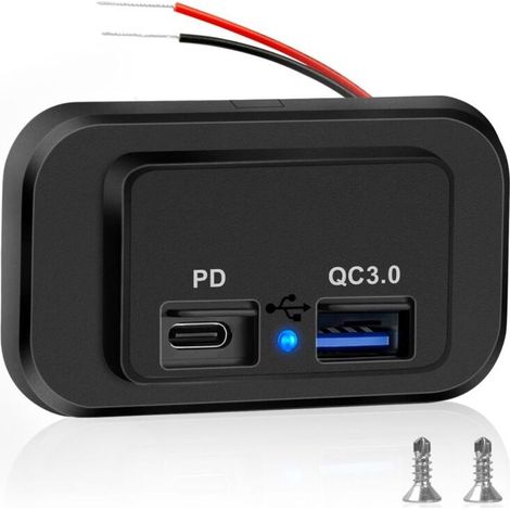 Prise USB encastrable 12V/24V, ports PD Type-C + QC3.0 avec LED, charge rapide pour voiture camping-car (1/4)