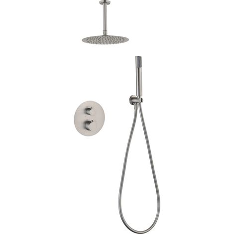 Ensemble de douche mural encastré WAVE thermostatique - Tête de douche plafond Nickel brosséCanon de fusilOr brosséOr rose brosséNoir matChroméNickel