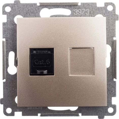 Simon 54 Prise RJ45 cat.6 simple pour ordinateur avec obturateur, or mat D61.01/44