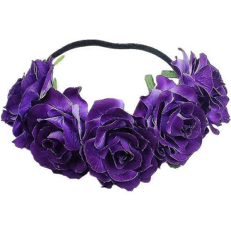 Couronne de roses, guirlande de fleurs, bandeau, accessoire de tête pour mariage et festival (rouge) (d-583-a)-Purple