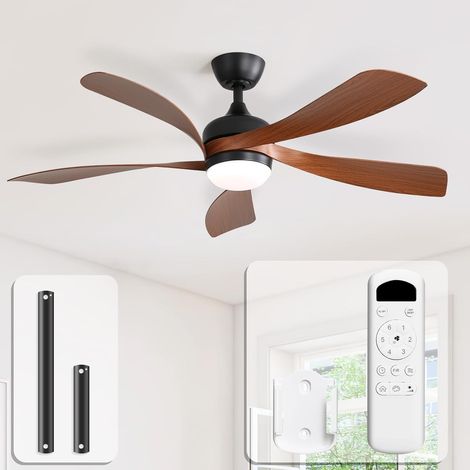 Ventilateur de plafond moderne Sofucor 132 cm, intérieur/extérieur, avec éclairage et télécommande, marron — vue 2