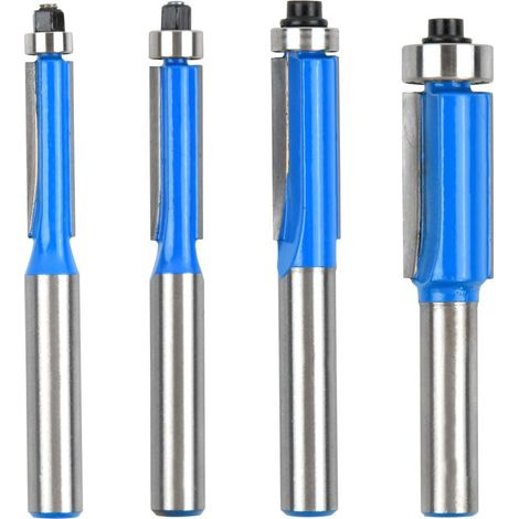 4 Pièces Fraise Defonceuse 8mm, Fraise a Copier a Plaquette, Fraise pour Affleurer, Fraise à Bois pour Défonceuse, Fraise à Affleurer avec Roulement, pour le Travail du Bois - Bleu (1/5)