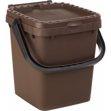 Poubelle ferme'e Ecoplus 10 lt en polypropyle'ne marron cm 24x26x30h avec couvercle et poigne'e pour la collecte se'pare'e des de'chets