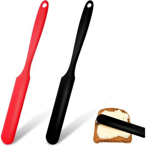 Spatole in silicone, 2 pezzi, resistenti al calore, lavabili in lavastoviglie, senza BPA, con rivestimento antiaderente, utili in cucina, 24 cm, nero/rosso (1/5)