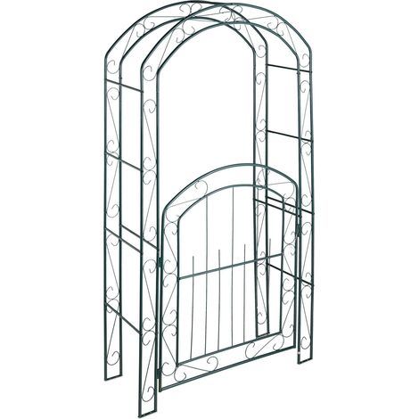 Arche décorative de jardin avec porte pour plantes grimpantes style romantique 200 x 100 x 50 cm en métal vert (1/5)