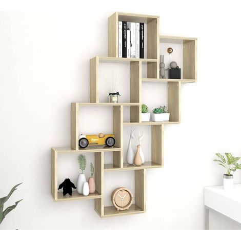 Étagère cube murale Étagère de Rangement - Meuble de rangement Chêne sonoma 90x15x119 cm Aggloméré BV740299 - BonneVie (1/5)