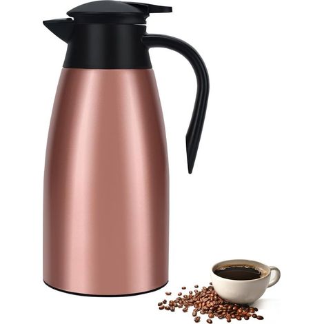 Thermoskanne 2 l, Edelstahl 304, doppelwandig, vakuumisoliert, mit Griff und Ausguss, für Heißwasser, Büro, Hotel (1/5)