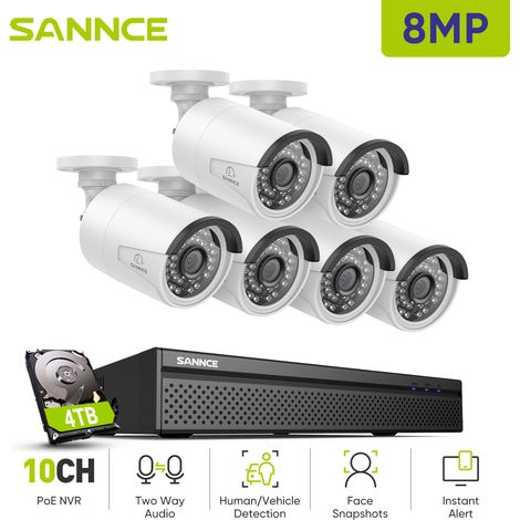 SANNCE 8MP Kit de Vidéosurveillance NVR 6×Caméras Smart IR Vision Nocturne Microphone Système de Sécurité Vidéo 4TB (1/5)