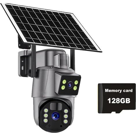 Caméra de Surveillance extérieure sans Fil 4G/WiFi 6 MP avec Panneau Solaire et Double Objectif PTZ IP(WiFi Cam Add 128G) (1/5)