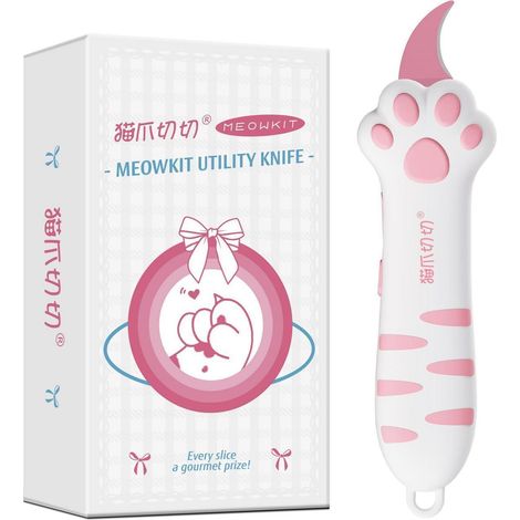 Cuttermesser mit Katzenpfoten-Griff, Edelstahlklinge, Rosa, Antihaftbeschichtung