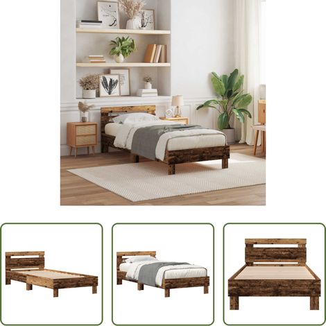vidaXL Estructura de cama con LED Madera vieja 90 x 200 cm (1/5)