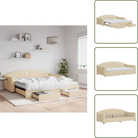 Cama doble - vidaXL Sofá cama nido con cajones tela color crema 100x200 cm - Almacenamiento