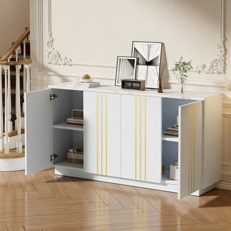 Credenza contenitore 4 ante 140 x 35 x 70 cm bianco e oro DESVIAE (1/5)