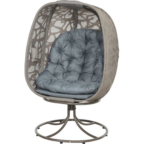 Swivel Egg Chair with Cushions, Foldable Basket Seat and Metal Frame, Indoor Outdoor Lounge Chair for Balcony, Patio and Living Room, Grey (1/5)