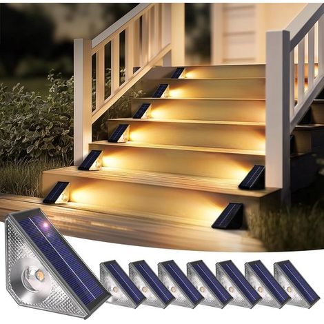 Luces solares para exteriores, impermeables, iluminación LED para escaleras exteriores, valla, blanco cálido, 8 piezas [Clase energética A] (1/5)