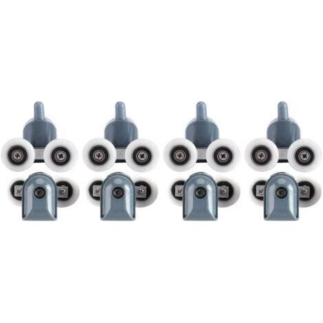 Lot de 8 roulettes doubles réglables pour porte de douche et salle de bain (4 roulettes, couvercles de vis supérieurs et inférieurs) (roue double)