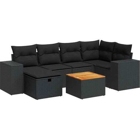 Set Divani da Giardino con Cuscini 7pz Nero Polyrattan vidaXL (1/5)