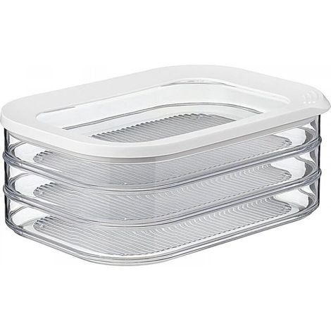 Boîte de Conservation Charcuterie 3 Couches - Boîte de Stockage avec Couvercle - Convient pour Conserver Produits Carnés - 3 Boîte de Rangement Séparées - 3 x 550 ml - Blanc (1/4)