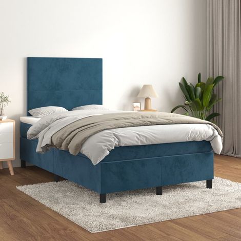 Lit à sommier tapissier et matelas, Lit double, Lit adulte Bleu foncé 120x200cm Velours GSW53567 (1/5)