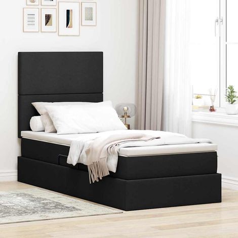 vidaXL Lit avec rangement et matelas Noir 100 x 200 cm tissu (1/5)