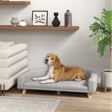 Canapé pour chien avec coussin amovible, 98 x 67 x 25 cm, gris, pieds en bois DESVIAE (1/5)