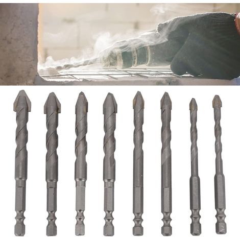 Set mit 8 hochfesten, abgewinkelten HSS-Bohrern, Sechskantgröße 6 mm/8 mm/10 mm/12 mm, für Beton und Metall (1/5)