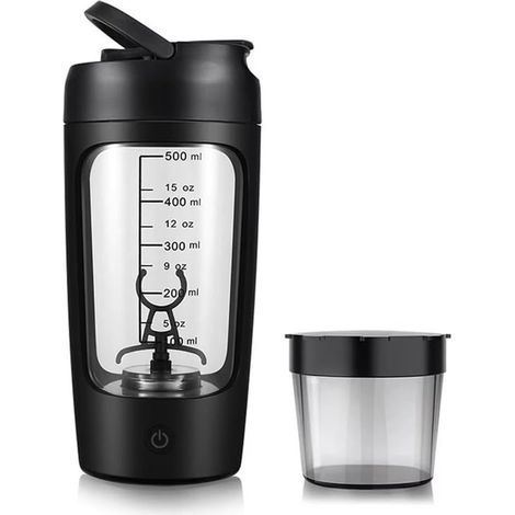Shaker électrique 650 ml, rechargeable USB, sans BPA, avec graduation, étanche, mixeur automatique pour protéines, café et aliments pour bébé, noir (1/5)