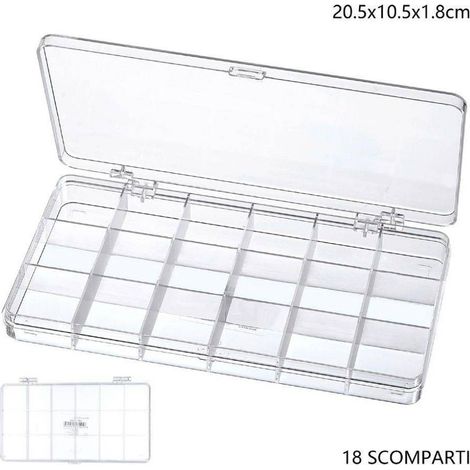 TrAdE Shop Traesio - Scatola Portaoggetti 18 Scomparti Pratico Contenitore Misura 20.5x10.5x1.8 Cm -