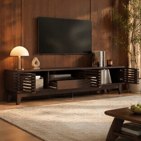 Mueble TV 170x35x40 cm de paneles de madera natural, con almacenaje para salón FloraGrace (1/5)