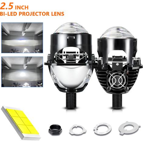 Kit de 2 phares de voiture avec lentille de projecteur LED 2,5 pouces, 6000K, 8000lm, 110W, compatible H4, H7, 9005 et 9006, étanche IP67. (1/5)