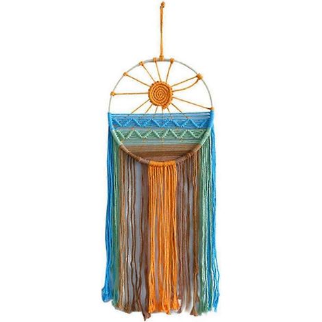 Tapisserie murale minimaliste en corde de coton tissée à la main, représentant le lever et le coucher du soleil. Décoration murale d'ambiance pour la maison ou un séjour chez l'habitant. (1/5)