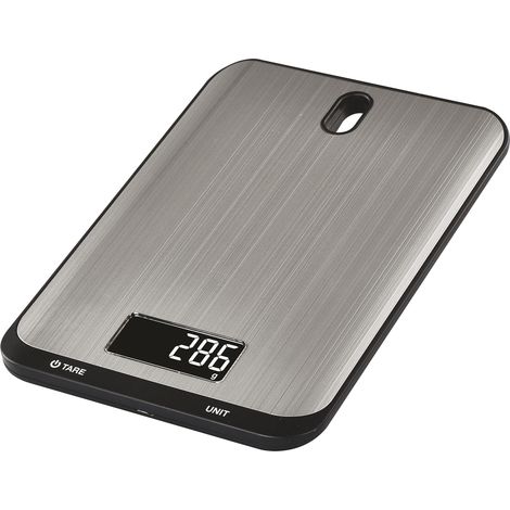 EMOS - Bilancia da cucina digitale con supporto a parete - in acciaio inox - peso massimo 10 kg, precisione fino a 1 g - Funzione tara, display LCD, batterie incluse - regolabile in g, kg, ml, oz, lb, (1/4)