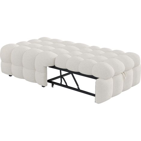 Lit rembourré, pouf 2-en-1, canapé-lit extensible, lit simple, lit moelleux, tissu Teddy, beige (1/5)