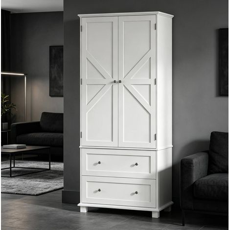 Küchenschrank 80 x 39,5 x 184,5 cm aus weißem MDF, 2 Türen, 2 Schubladen – MEUBLIV (1/5)