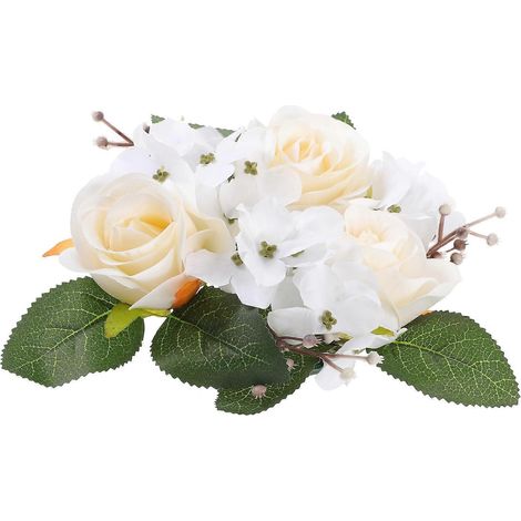 Couronne de bougies florales décorative pour mariage, décoration de table pour la maison, jaune clair, 1 pièce (1/5)