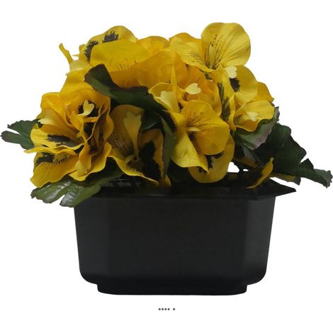 Bac carré fleurs artificielles Pensées Jaune pour la Toussaint - couleur: Jaune