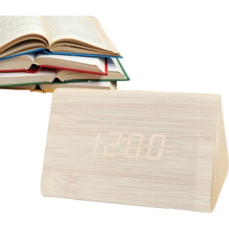 Horloge numérique, bureau de chevet, grand écran, contrôle du son, horloges électriques en bois pour chambre à coucher, accessoires de bureau,Couleur bois (1/4)