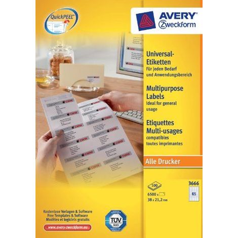 Avery 3666 Etiqueta autoadhesiva permanente rectangular blanca 6500 unidades (1/3)