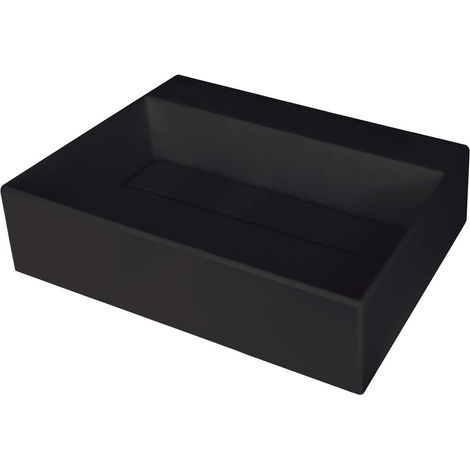 Vasque à poser en granit avec base pour robinet et couvercle noir 50x40 cm - Sofyro (1/2)